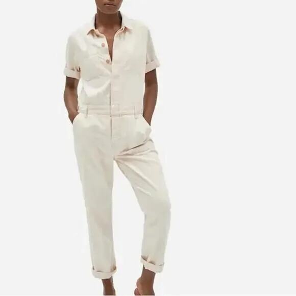 Everlane The Short Sleeve Denim Coverall Jumpsuit Ecru Cream Bone 2 - Picture 1 of 11